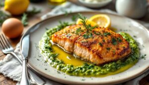 Rezept: Lachsfilet mit Kartoffelkruste und Frankfurter Grüner Soße
