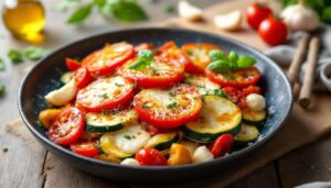 Mediterraner Gemüseauflauf mit Zucchini, Tomaten und Mozzarella