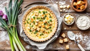 Vegetarische Küche aus dem Ofen: Lauchquiche mit Räuchertofu und Bergkäse